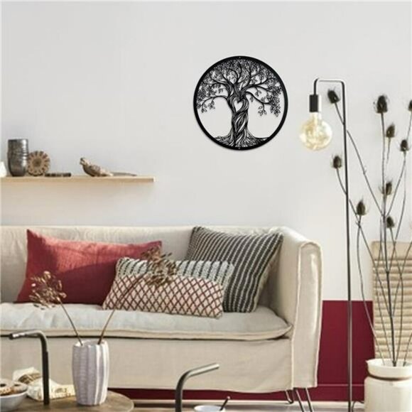 Acopelo Tree of Life Wall Decor Rustic Black Metal Art Sculpture Living Room - Picture 6 of 8